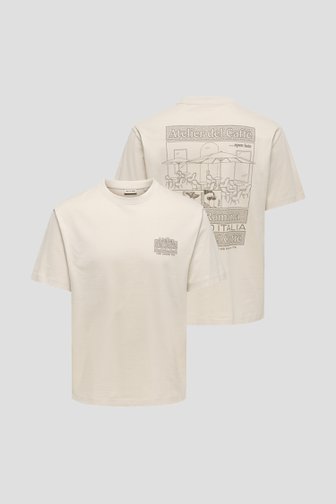Productfoto 1 van Lichtbeige T-shirt met backprint door Only & Sons voor Heren