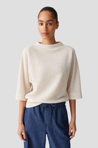 Voorkant van Lichtbeige trui met 3/4 mouwen door Opus voor Dames