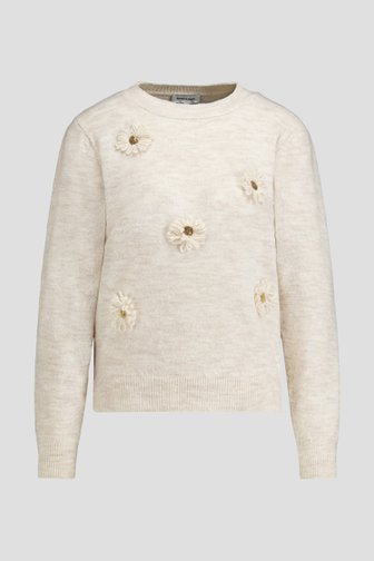 Voorkant van Lichtbeige trui met opgestikte bloemen door More & More voor Dames