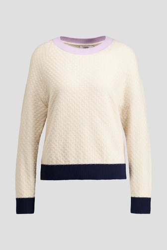 Voorkant van Lichtbeige trui met roze en blauwe accenten door Libelle voor Dames