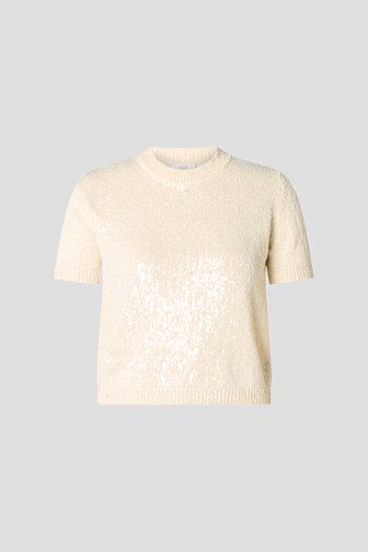 Voorkant van Lichtbeige truitje met pailletten door Yest Curve voor Dames
