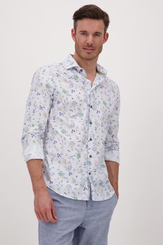 Lichtblauw hemd met bloemenprint - slim fit