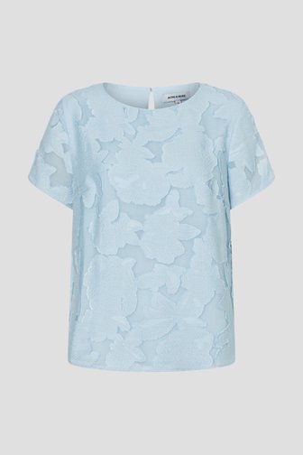 Voorkant van Lichtblauw T-shirt met bloemen door More & More voor Dames