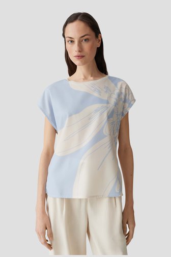 Opus Lichtblauw T-shirt met ecru print