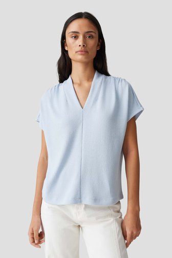 Opus Lichtblauw tricot T-shirt met V-hals