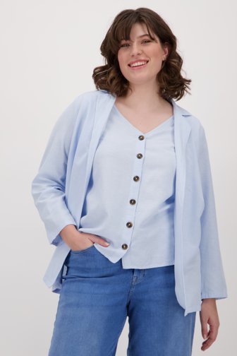 Voorkant van Lichtblauwe blazer met linnen door ONLY Carmakoma voor Dames