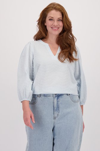 Voorkant van Lichtblauwe blouse met structuur door Kaffe Curve voor Dames