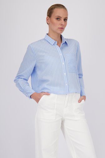 Lichtblauwe blouse met wit gestreept motief van More & More voor Dames