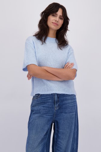 Voorkant van Lichtblauwe gebreide trui met korte mouwen door JDY voor Dames