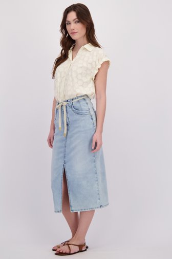 Voorkant van Lichtblauwe midirok met split  door Geisha voor Dames