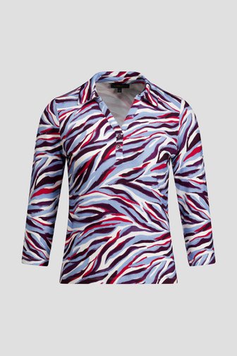 Productfoto 1 van Lichtblauwe polo met bordeaux motief door Claude Arielle voor Dames