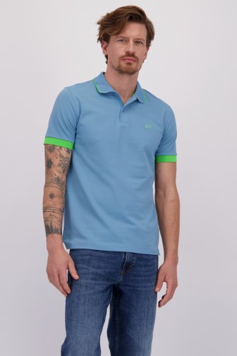Voorkant van Lichtblauwe polo met fluo groen accent door Sun68 voor Heren