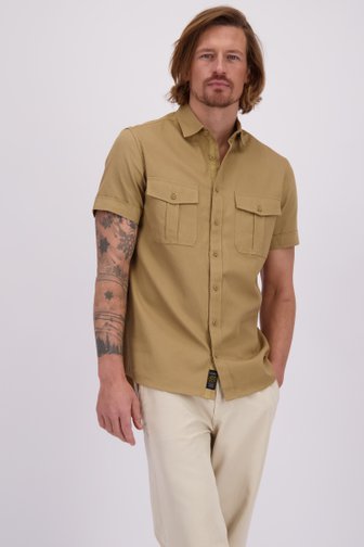 Voorkant van Lichtbruin hemd met korte mouwen door Ravøtt voor Heren