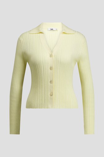 Voorkant van Lichtgele cardigan met polokraag door Louise voor Dames