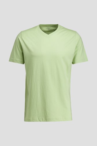 Voorkant van Lichtgroen katoenen T-shirt met V-hals door Liberty Island voor Heren