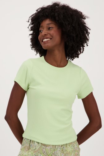 Lichtgroen ribgebreid T-shirt  van Louise voor Dames