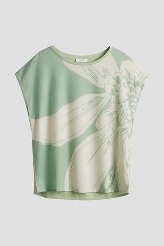 Lichtgroen T-shirt met ecru print van Opus voor Dames