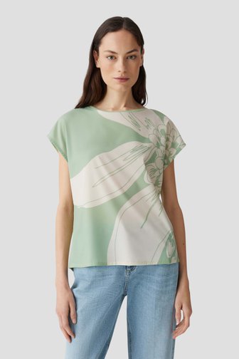 Opus Lichtgroen T-shirt met ecru print