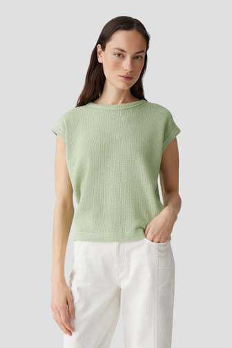 Opus Lichtgroen T-shirt met gebreide look
