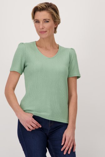 Lichtgroen T-shirt met gewafelde structuur van Claude Arielle voor Dames