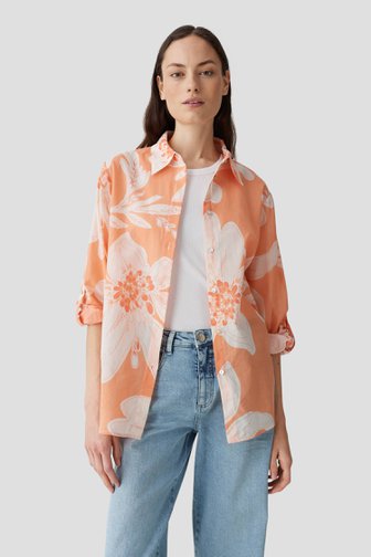 Opus Lichtoranje blouse met witte bloemenprint