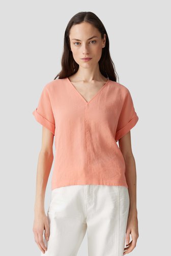 Opus Lichtoranje T-shirt met V-hals