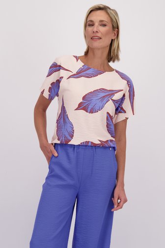 Voorkant van Lichtroze blouse met bladerenprint door Claude Arielle voor Dames