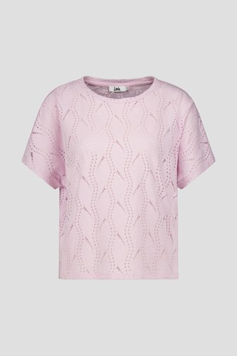 Lichtroze T-shirt met gaatjesmotief van Louise voor Dames