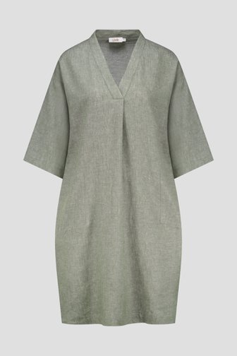 Linnen groen-grijs kleedje met V-hals van Libelle voor Dames