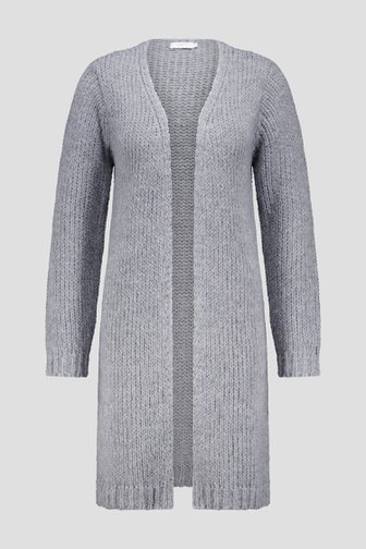 Le devant de Long cardigan gris tricoté de Liberty Island pour Femmes