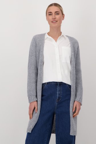Le devant de Long cardigan gris tricoté de Liberty Island pour Femmes