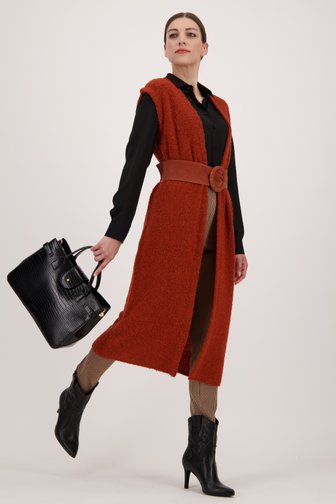 Long cardigan sans manches rouge-brun, female, Marque: D'Auvry