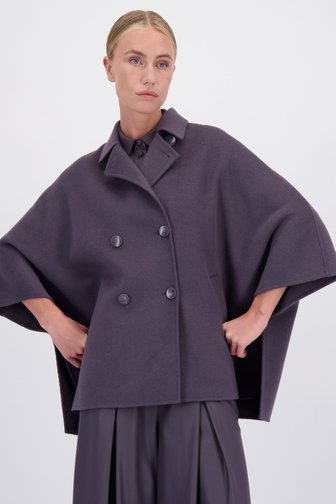 Le devant de Manteau court violet foncé en laine de D'Auvry pour Femmes
