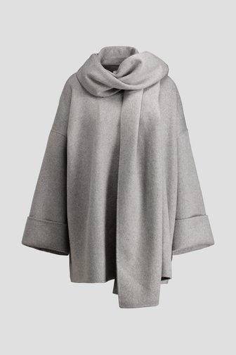 Le devant de Manteau gris en laine avec écharpe - e5 x Feeling de Liberty Island pour Femmes