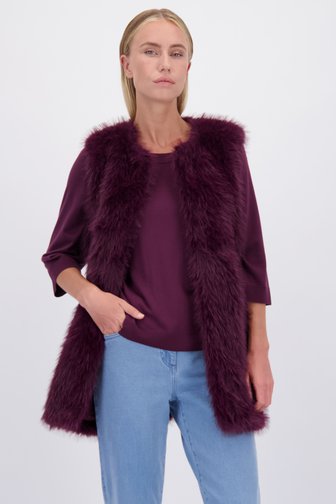 Le devant de Manteau sans manches bordeaux en fausse fourrure de D'Auvry pour Femmes