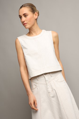 Voorkant van Mouwloze ecru blouse door Liberty Island Denim voor Dames