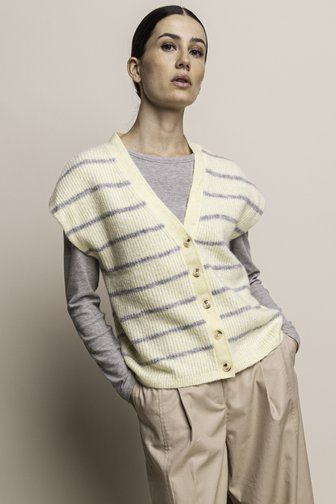 Extra foto 5 van Mouwloze pastelgele cardigan met gestreept motief door LŌVING voor Dames
