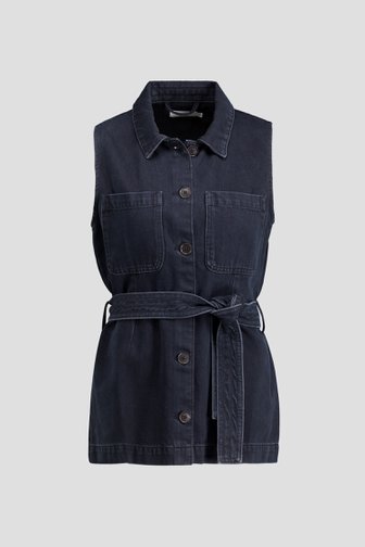 Voorkant van Mouwloze zwarte jeansvest met striklint door Liberty Island Denim voor Dames