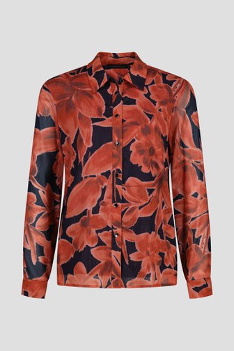 Navy blouse met glanzende bloemenprint van Claude Arielle voor Dames