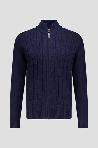 Voorkant van Navy cardigan met kabelmotief  door Dansaert Blue voor Heren