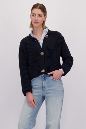 Le devant de Navy gebreide cardigan met detailknopen de More & More pour Femmes