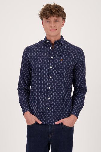 Ravøtt Navy hemd met oranje-blauwe print - Regular fit