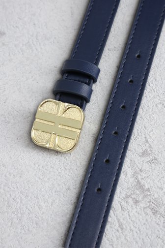 Voorkant van Navy riem met goudkleurige logogesp door Laurent David voor Dames