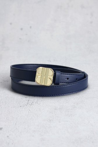Voorkant van Navy riem met goudkleurige logogesp door Laurent David voor Dames