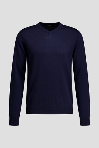 Voorkant van Navy wollen trui met V-hals door Dansaert Black Premium voor Heren