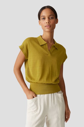 Olijfgroen fijngebreid poloshirt van Opus voor Dames