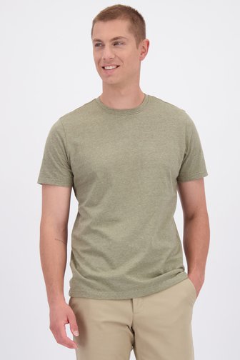 Voorkant van Olijfgroen gestreept T-shirt door Liberty Island voor Heren