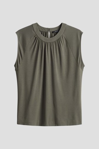 Olijfgroen T-shirt met plooitjes van Opus voor Dames