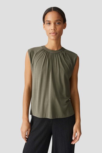 Olijfgroen T-shirt met plooitjes van Opus voor Dames
