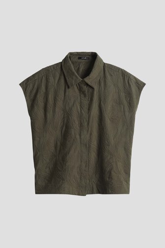 Olijfgroene blouse met geborduurd motief van Opus voor Dames
